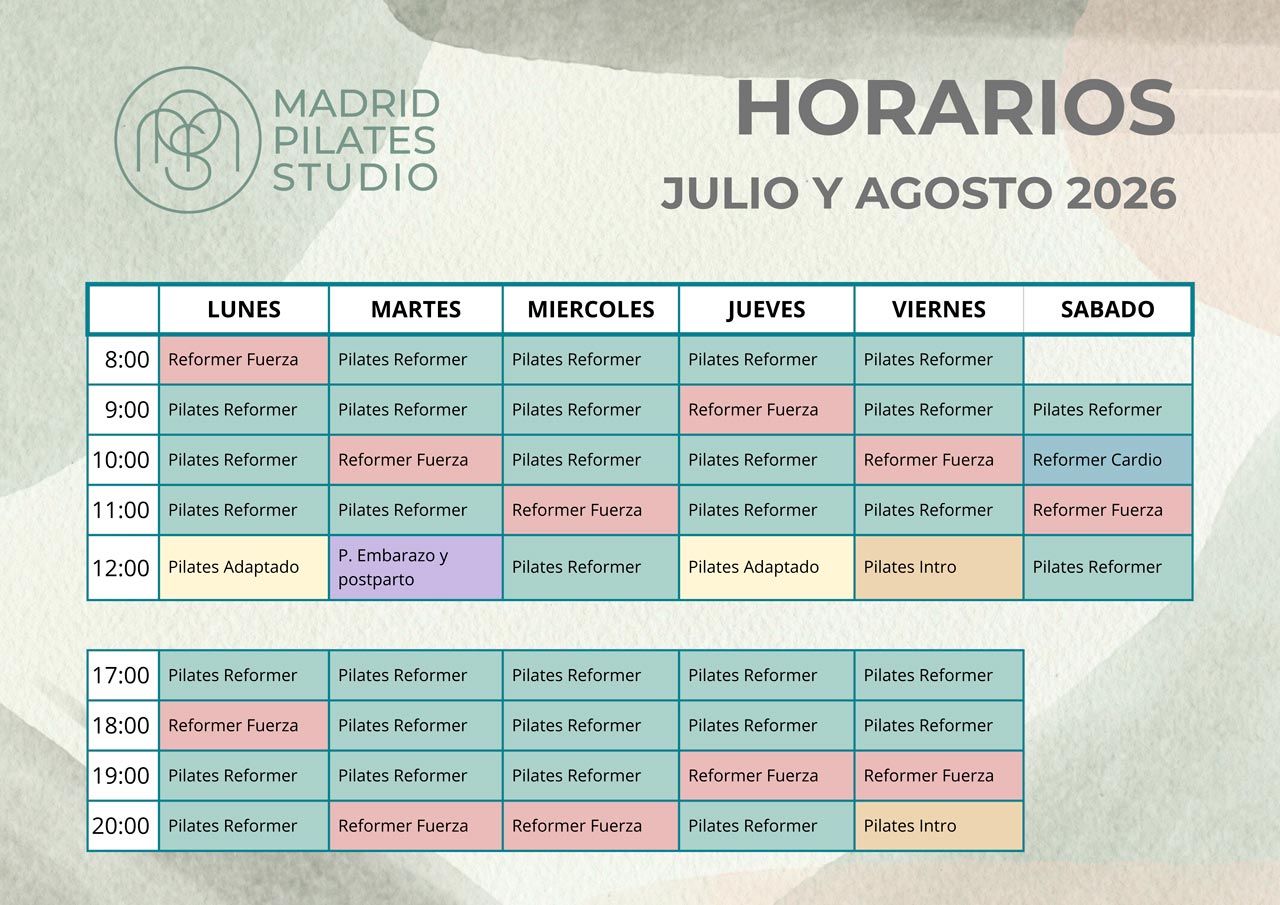 Horario Madrid Pilates Studio Junio 26