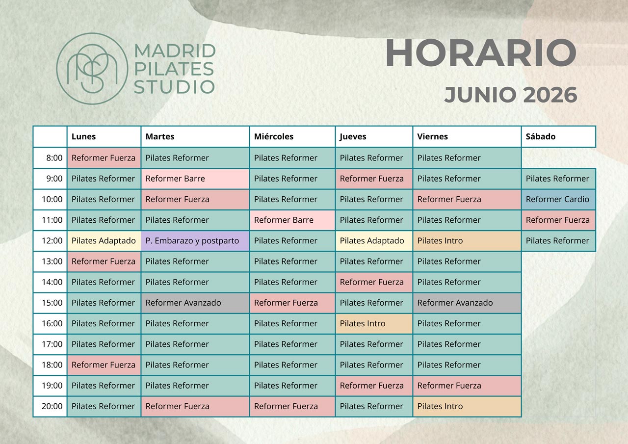 Horario Madrid Pilates Studio Junio 26